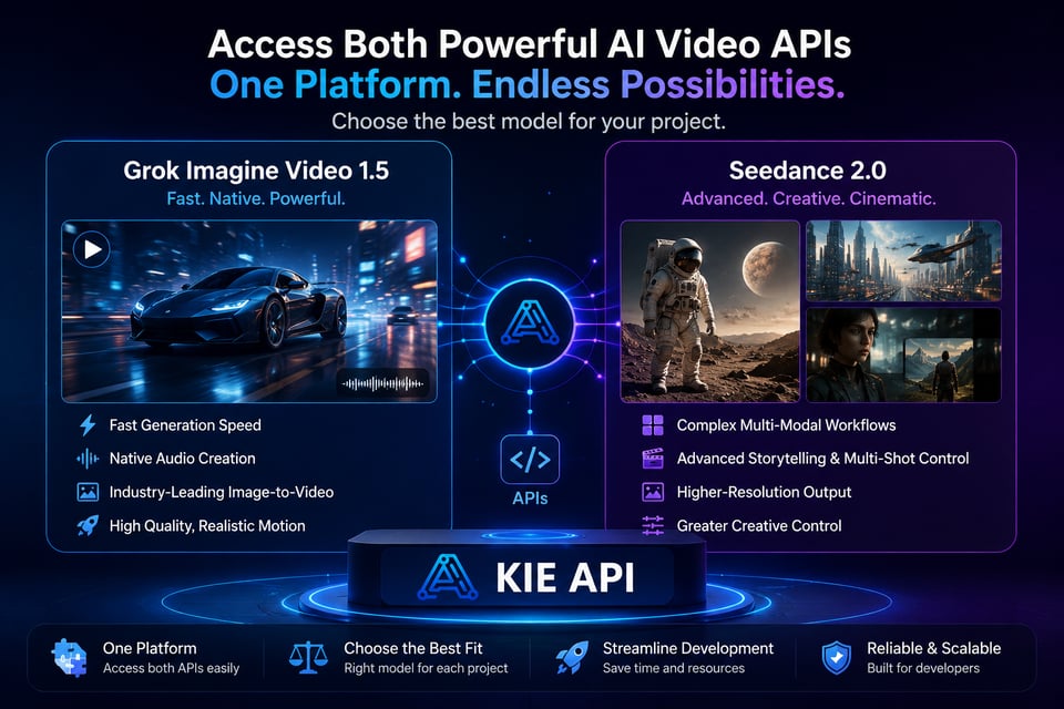 Access Both Grok Imagine Video 1.5 API and Seedance 2.0 API on Kie.ai