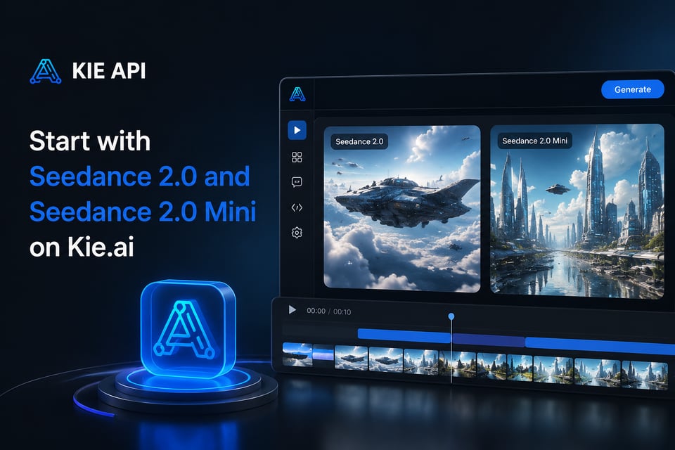 Start with Seedance 2.0 and Seedance 2.0 Mini on Kie.ai