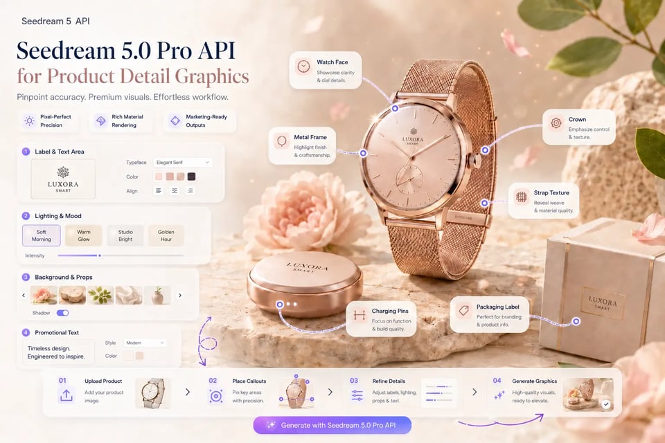 Seedream 5.0 Pro API for Product Detail Graphics