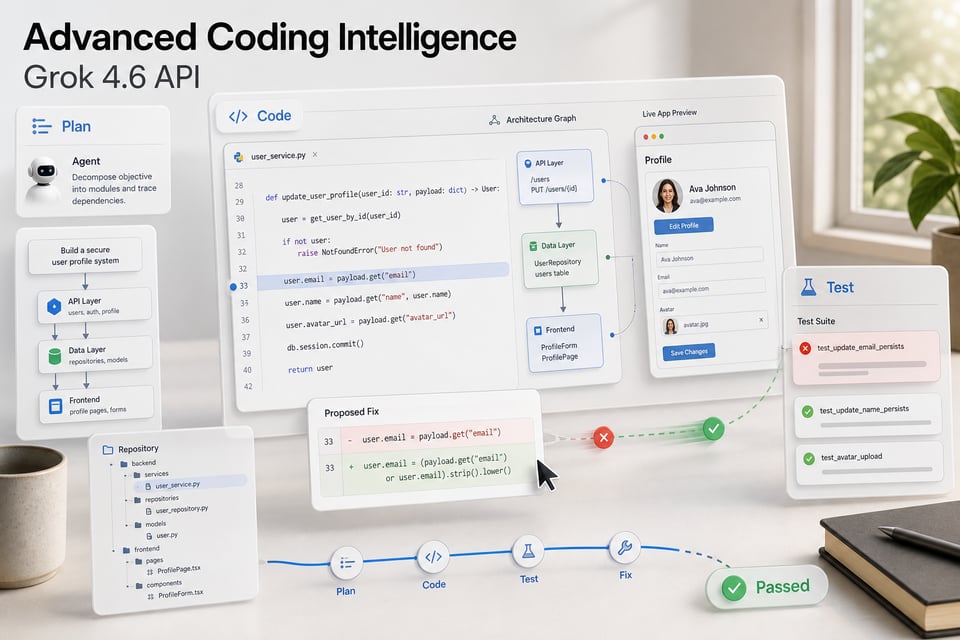 Fortschrittliche Coding-Intelligenz der Grok 4.6 API