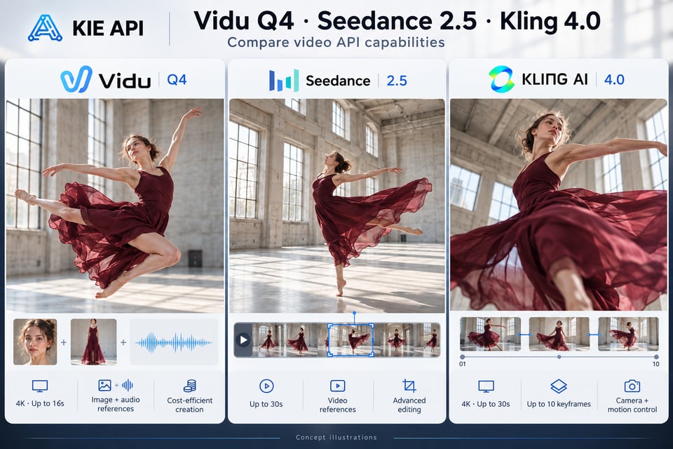 Compare Vidu Q4, Seedance 2.5, and Kling 4.0 API Capabilities